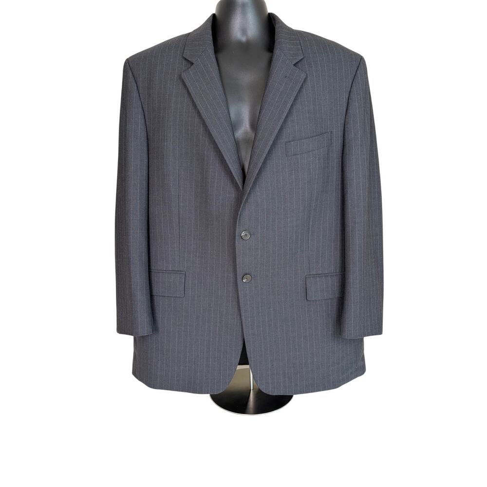 Lauren Ralph Lauren Mens 46R Wool Pinstripe Blazer Gray Made Canada 2 Button